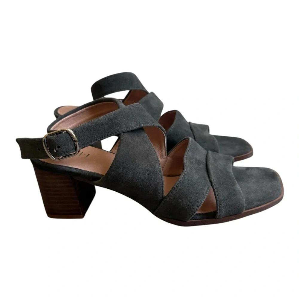 J Jill Gray / Sage Suede‎ Criss Cross Ankle Wrap Heeled Sandals Size 8.5